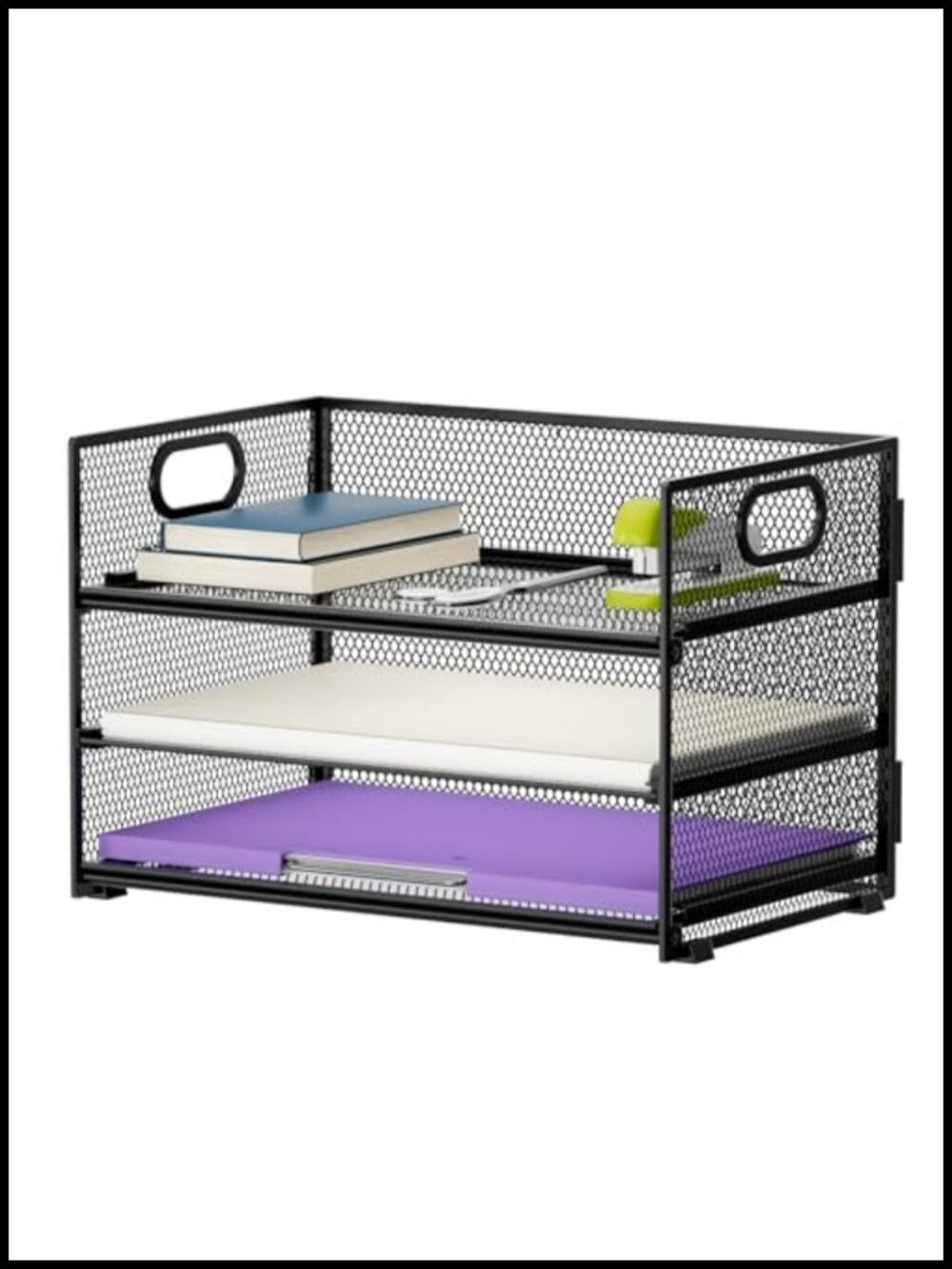3 Tier Paper Organizer Letter Tray Mesh File Sorter with Handle Desk Organizer